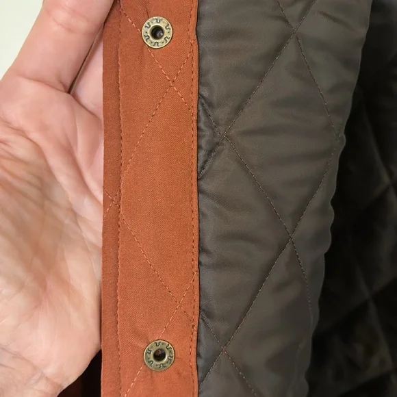 J Peterman Quilted Barn Jacket Brown Women’s M Corduroy Collar Button Front - Picture 12 of 15